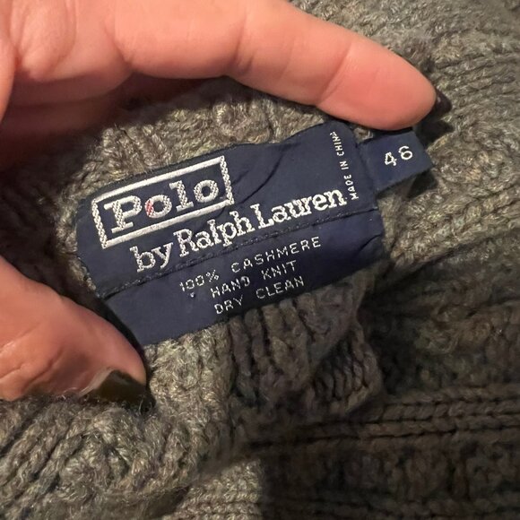 90'S VINTAGE MENS POLO RALPH LAUREN CASHMERE CABLE KNIT SWEATER SZ 46 / XL - Picture 4 of 4